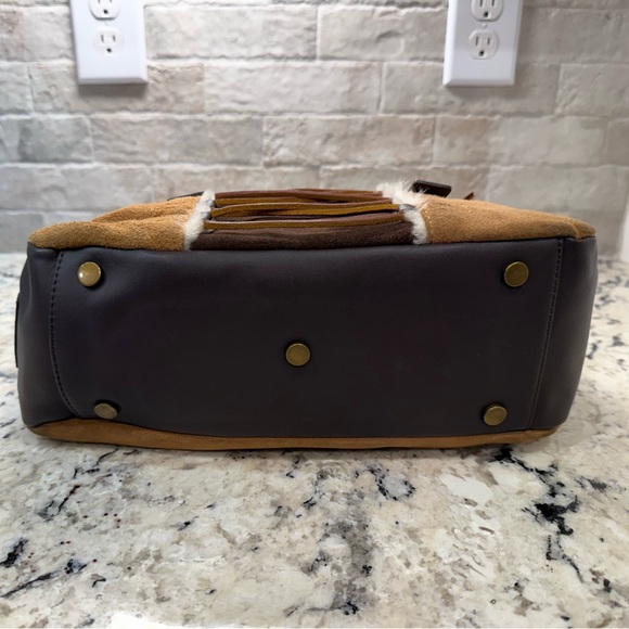 UGG NWT Brown & Tan Leather & Suede Bowler Shoulder Bag - Picture 4 of 7